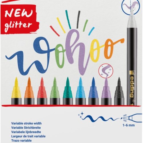 Brush flomasteri E-1340, 1-6 mm glitter set 1/10 sortirano Edding